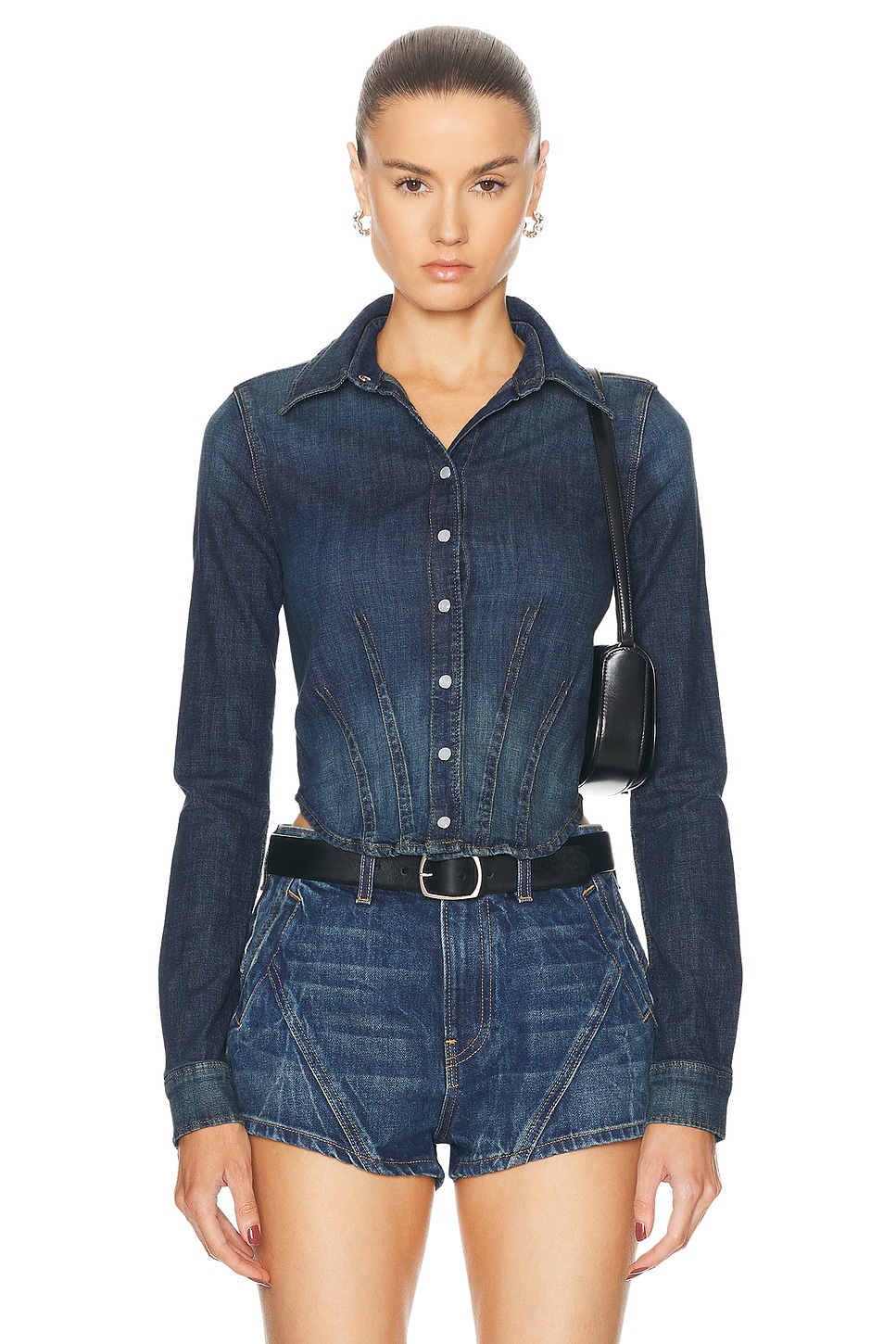 Image 1 of RE/DONE X Pam Anderson Fitted Denim Shirt in Vista Bay