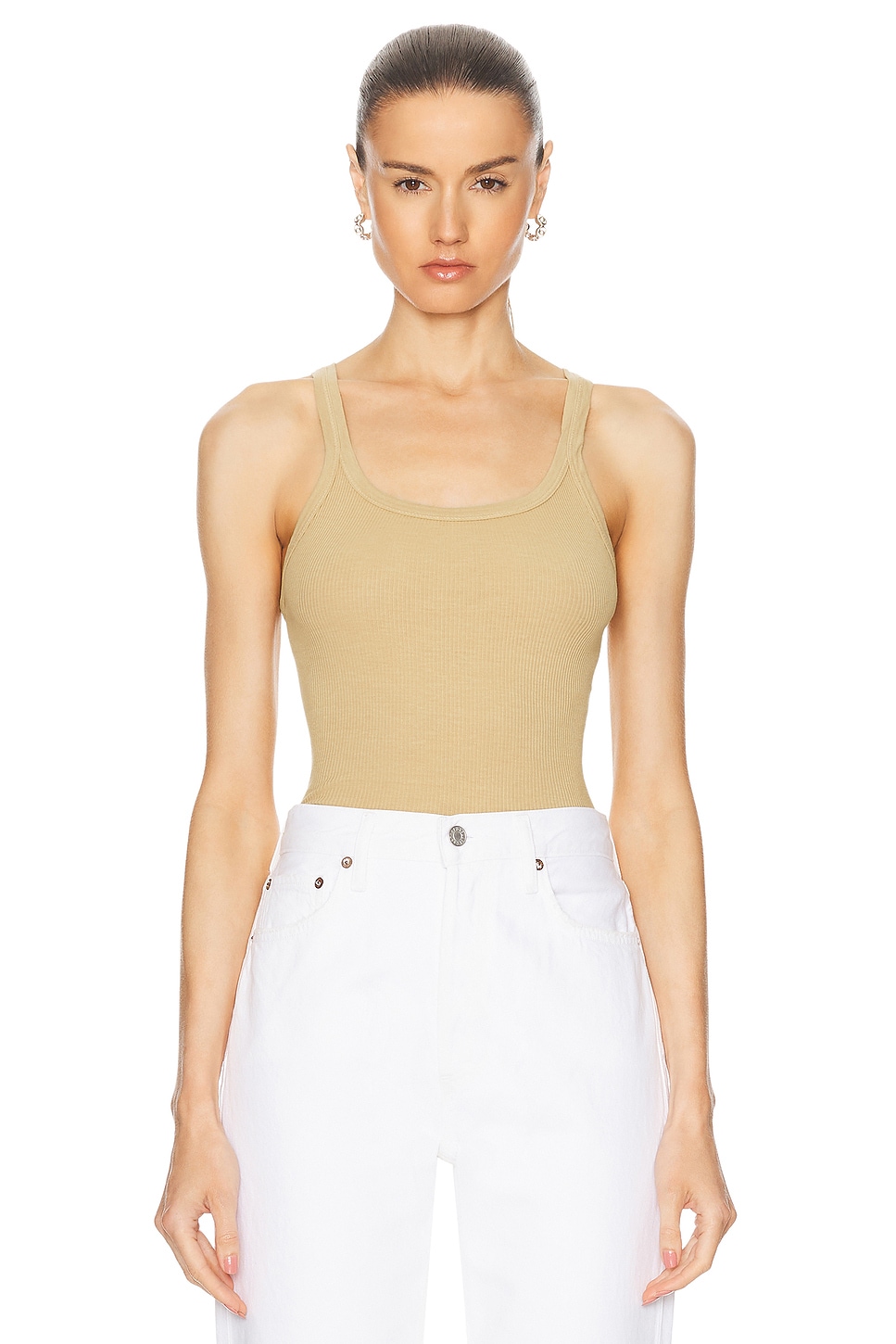 Image 1 of RE/DONE Cropped Ribbed Tank in Sand