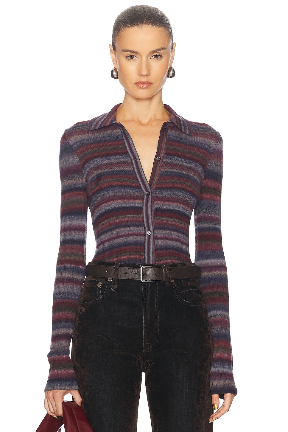 Image 1 of RE/DONE Ribbed Polo Cardigan in Lavender Combo