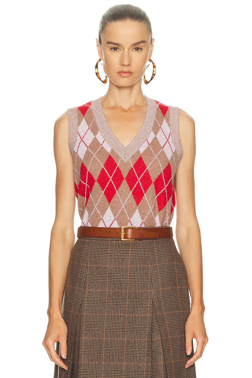 Image 1 of RE/DONE Argyle Vest in Red Combo