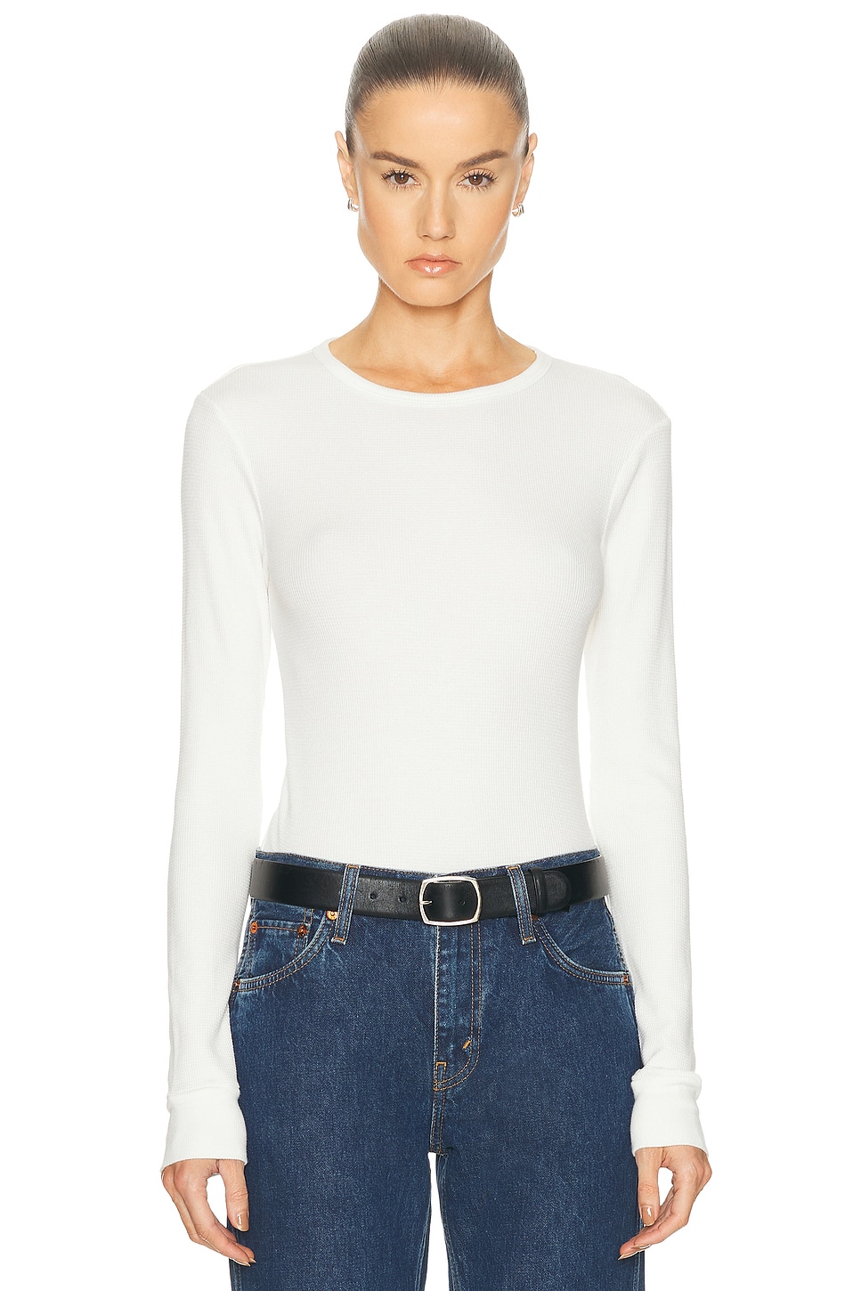 Image 1 of RE/DONE Baby Waffle Long Sleeve Top in Off White