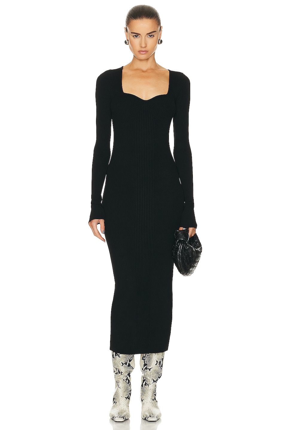 Image 1 of REMAIN Dense Curved Neck Dress in BLACK