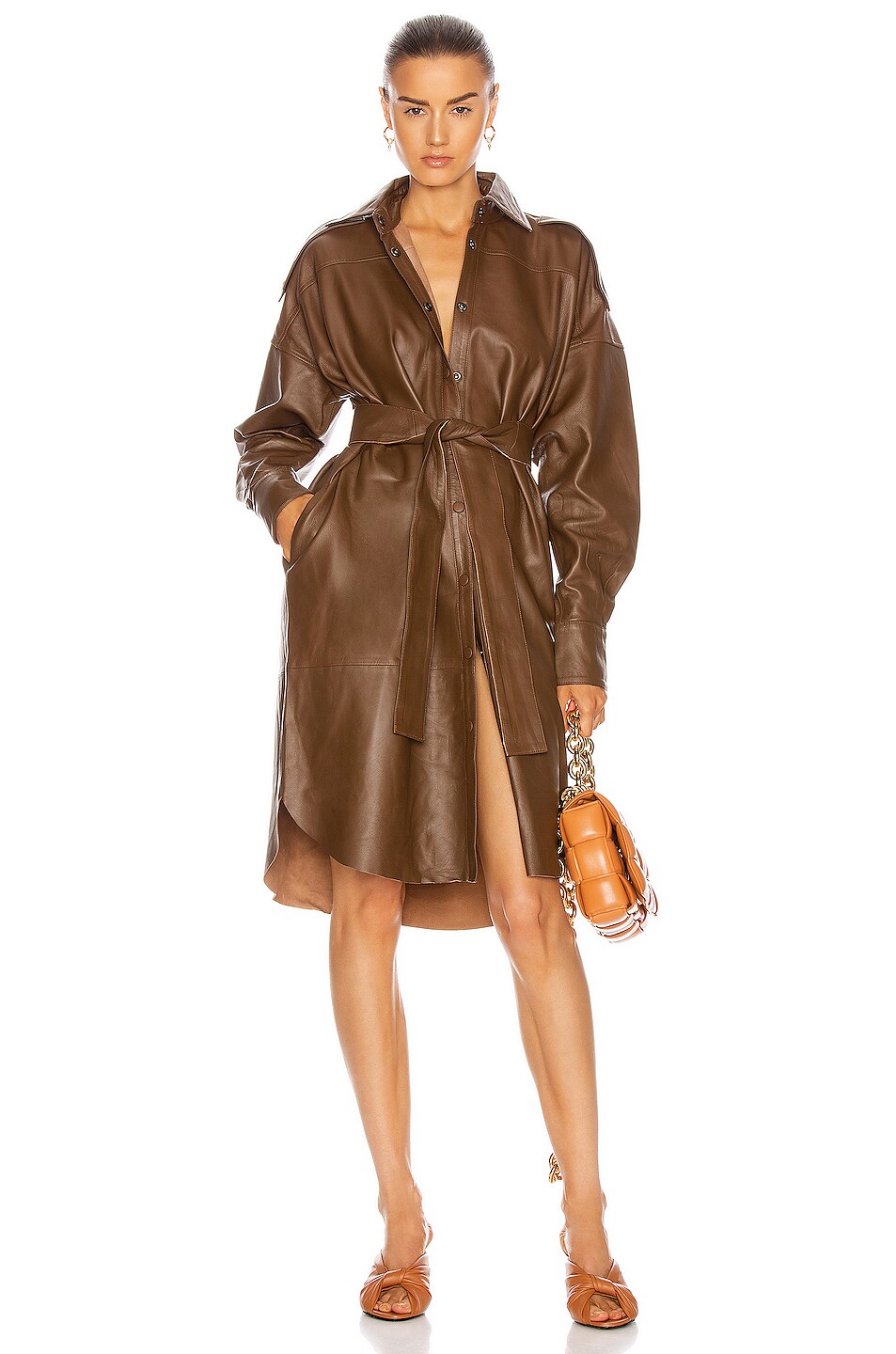 Image 1 of REMAIN Lavare Long Sleeve Dress Leather Dress in Bison