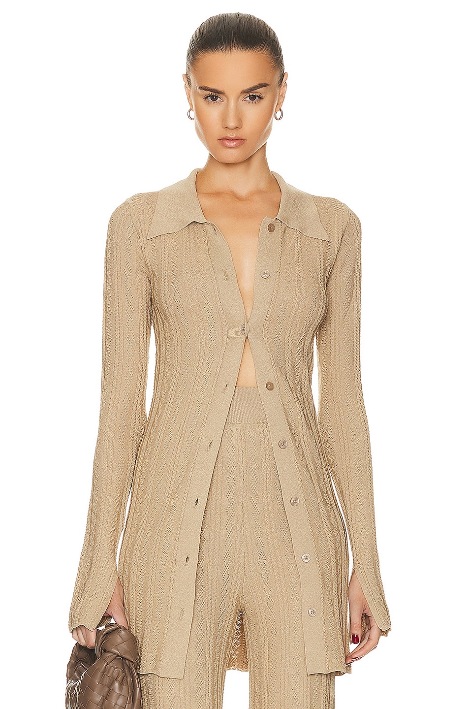 Image 1 of REMAIN Knit Fitted Cardigan in INCENSE BEIGE
