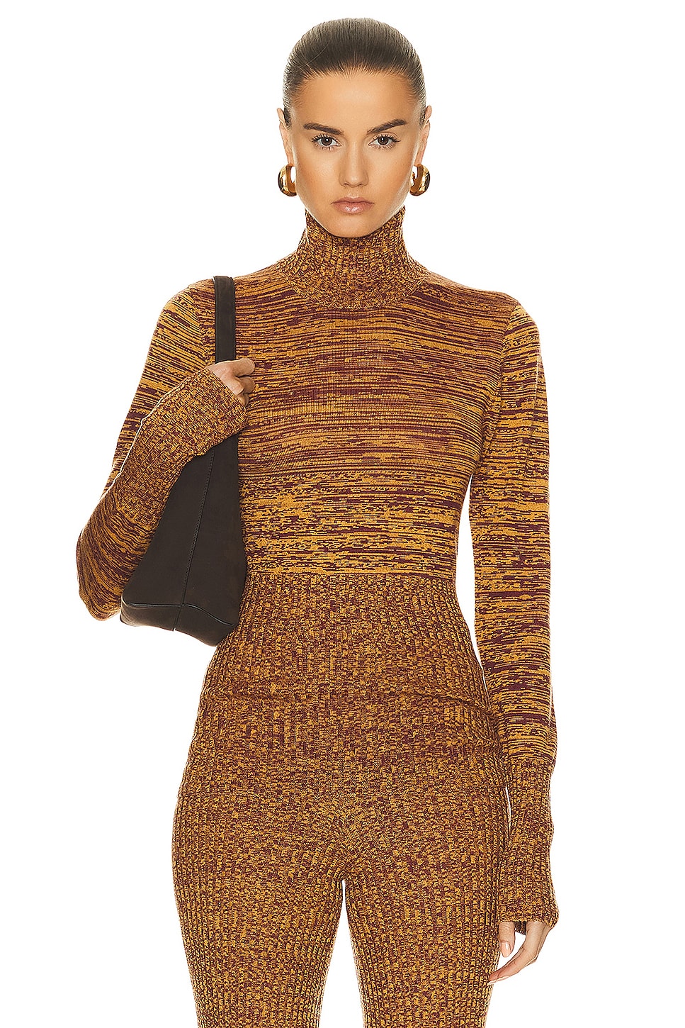 Image 1 of REMAIN High Rib Roll Neck in Old Gold Combo