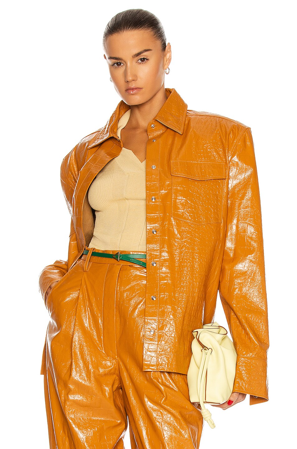 Image 1 of REMAIN Carina Leather Shirt Jacket in Topaz
