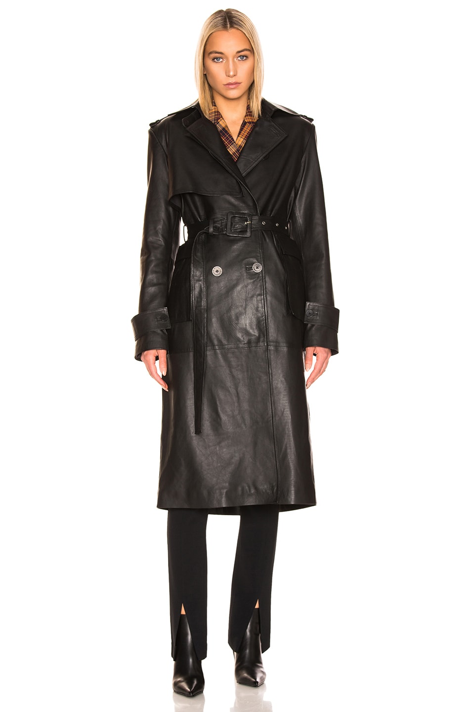 REMAIN Pirello Leather Trench Coat in Black | FWRD