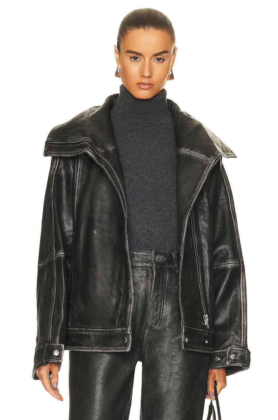 Image 1 of REMAIN Washed Leather Jacket in Black