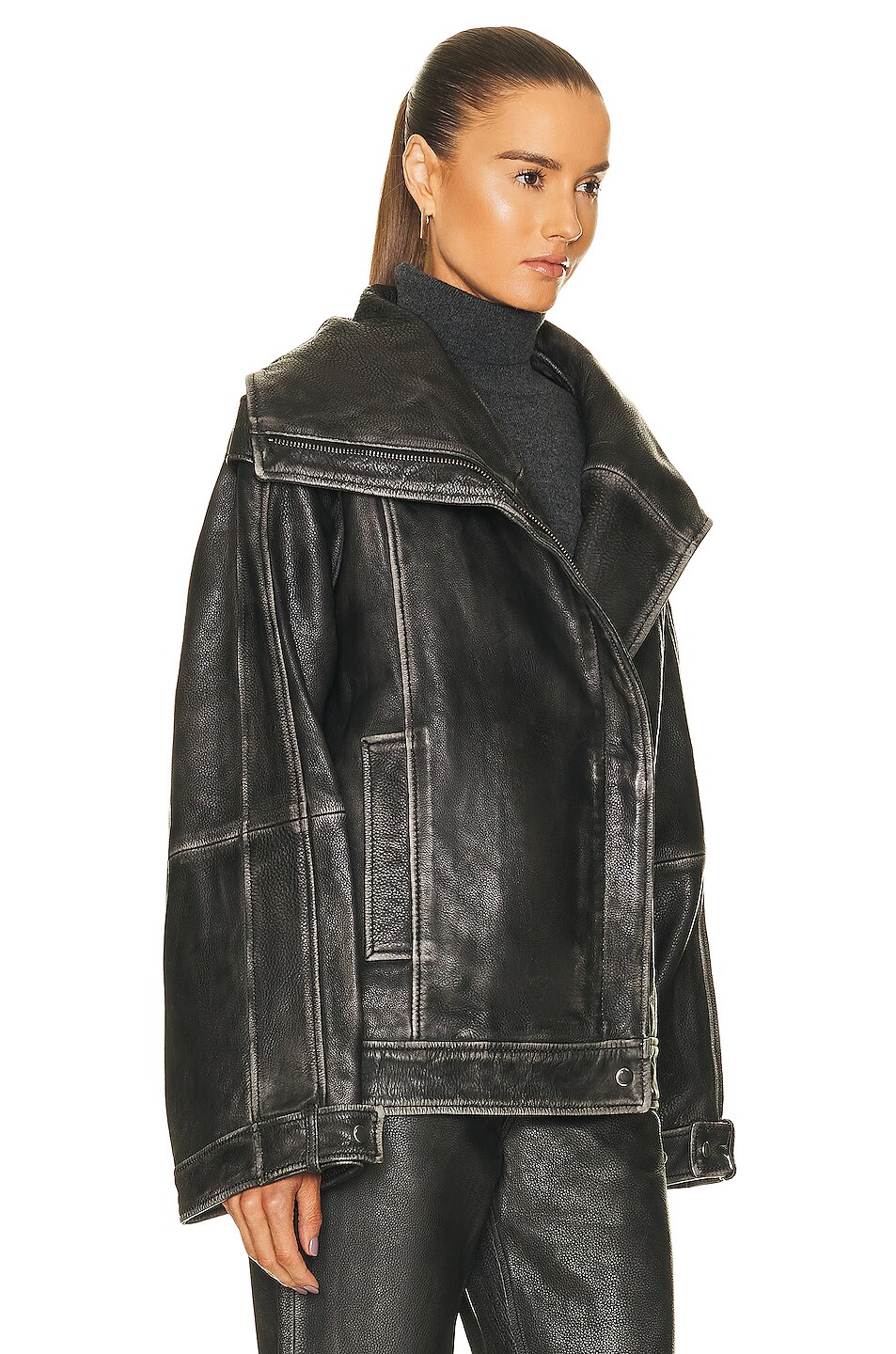 REMAIN Washed Leather Jacket in Black | FWRD
