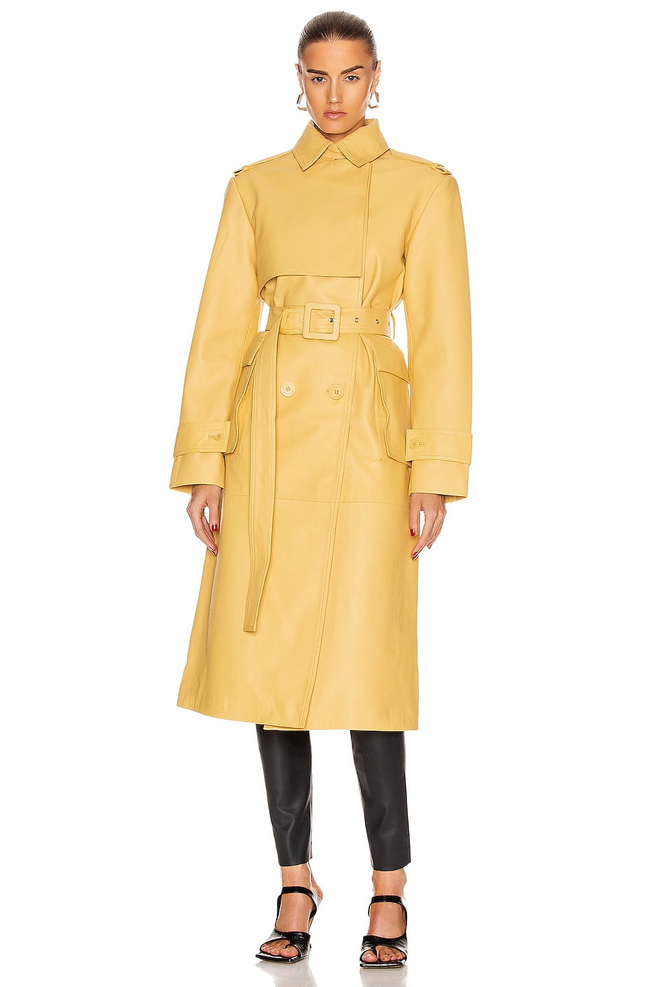 Image 1 of REMAIN Pirello Leather Coat in Pale Banana