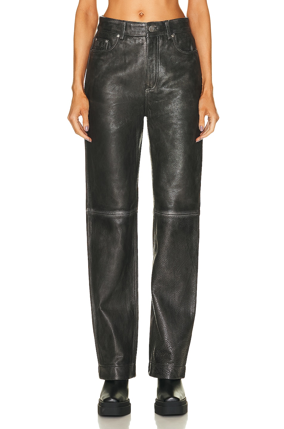 Image 1 of REMAIN Washed Leather Pant in Black