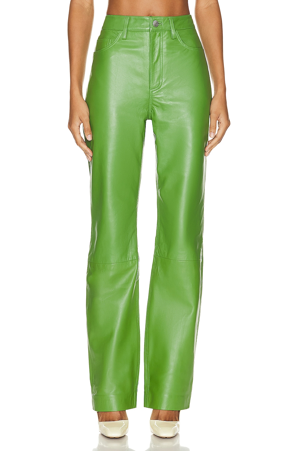 Image 1 of REMAIN Leather Straight Pants in FOREST GREEN