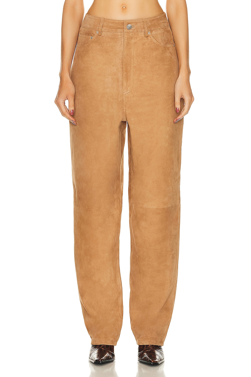 Suede Straight Pants in Tan