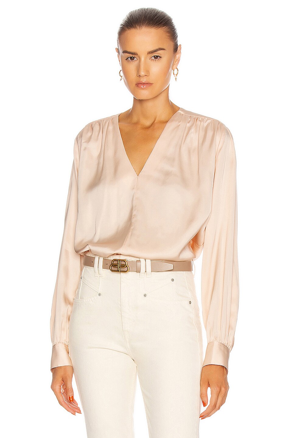 Image 1 of REMAIN Straw Long Sleeve Shirt in Cream Tan