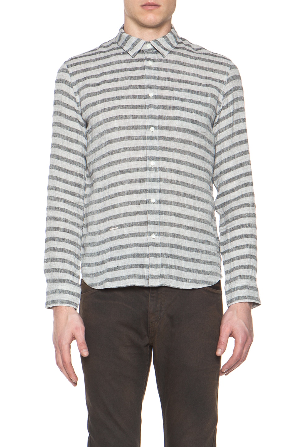Image 1 of Robert Geller Long Sleeve Jail Stripe Shirt in Light Grey