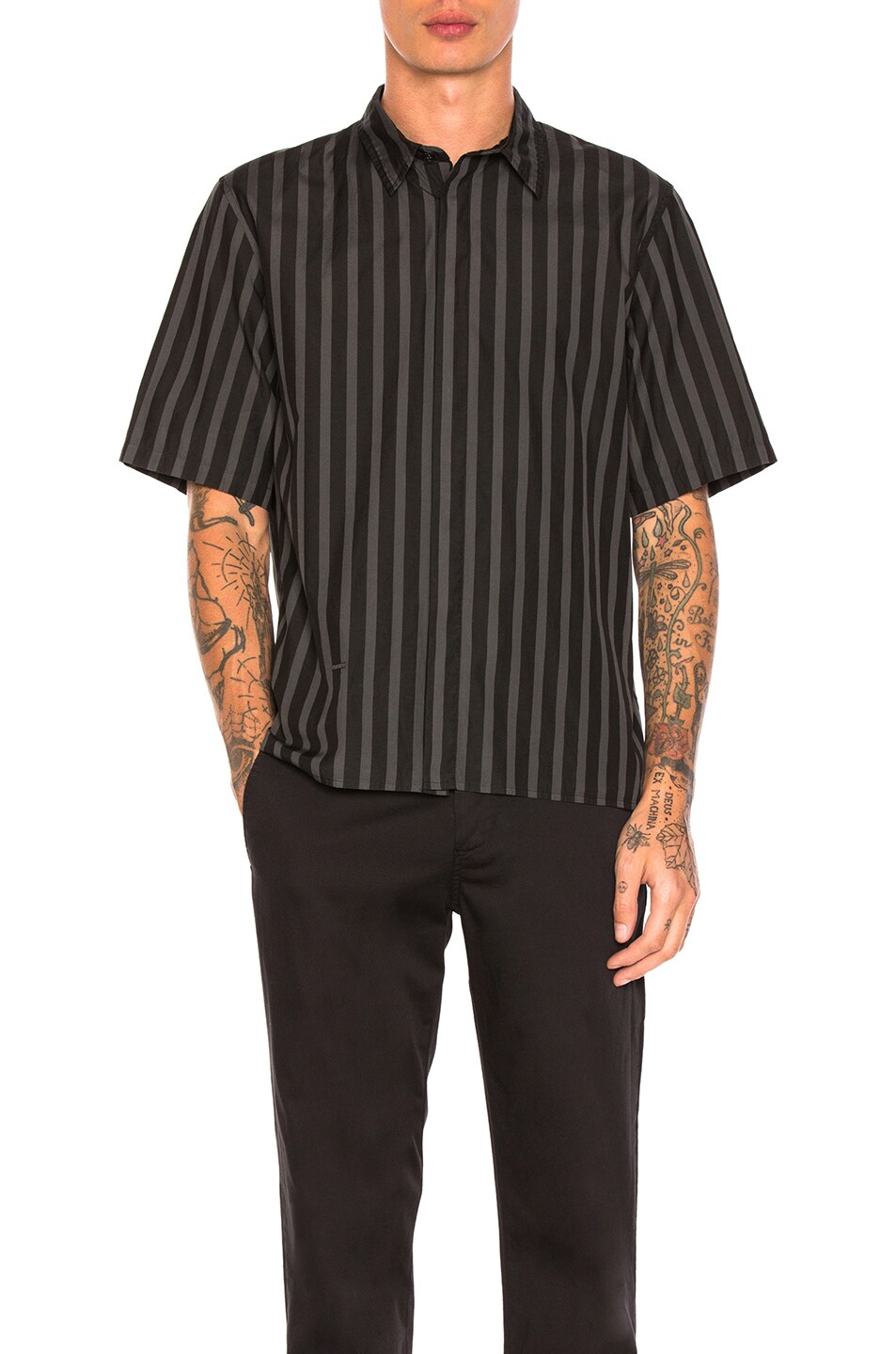 Image 1 of Robert Geller Over Dyed Stripe Shirt in Black