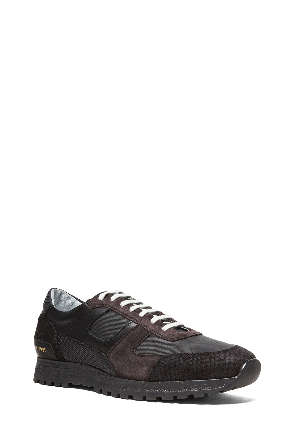 Image 1 of Robert Geller x Common Projects Leather & Suede Track Shoes in Black