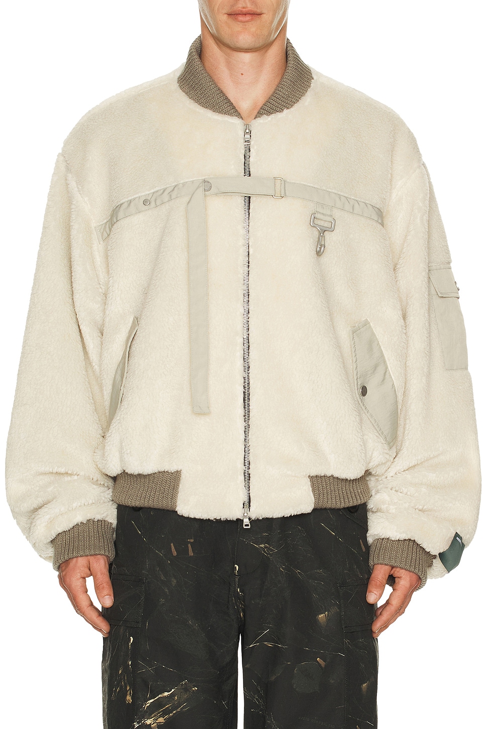 Image 1 of Reese Cooper Sherpa Fleece Bomber Jacket in Cream