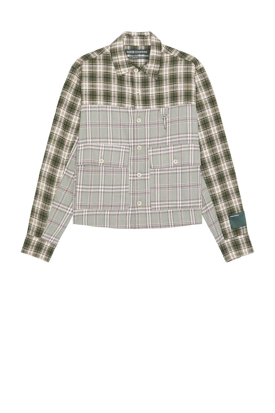 Image 1 of Reese Cooper Cropped Split Flannel Shirt in Green