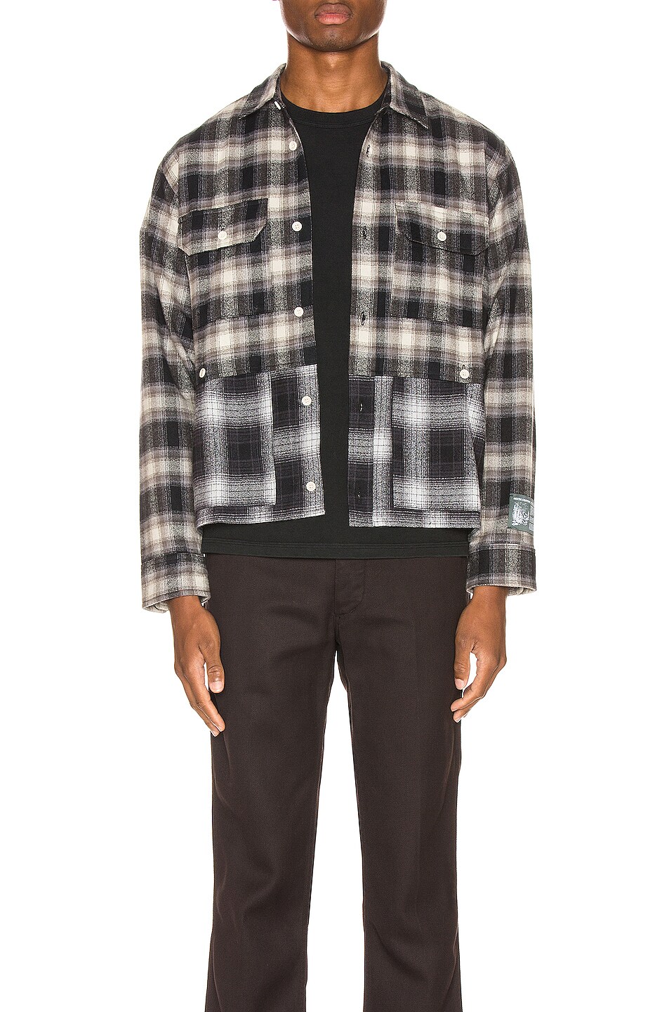 Image 1 of Reese Cooper Double Layered Flannel Shirt in Black