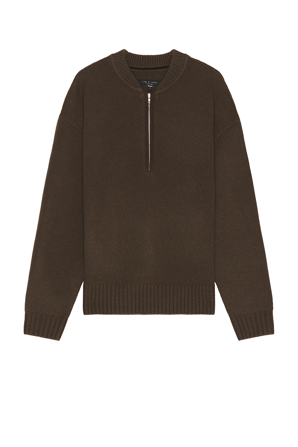 Image 1 of Rag & Bone Clarkson Mixed Media Quarter Zip Sweater in Slate Brown