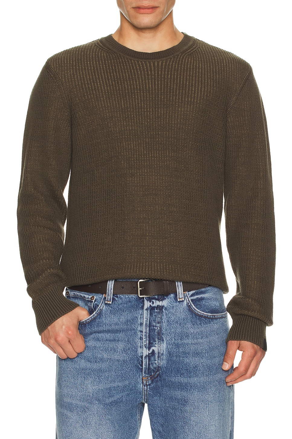 Image 1 of Rag & Bone Simon Marl Crewneck Sweater in Army Green