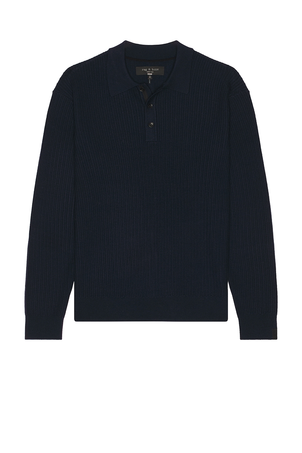 Image 1 of Rag & Bone Crawford Cashmere Blend Long Sleeve Polo in Navy