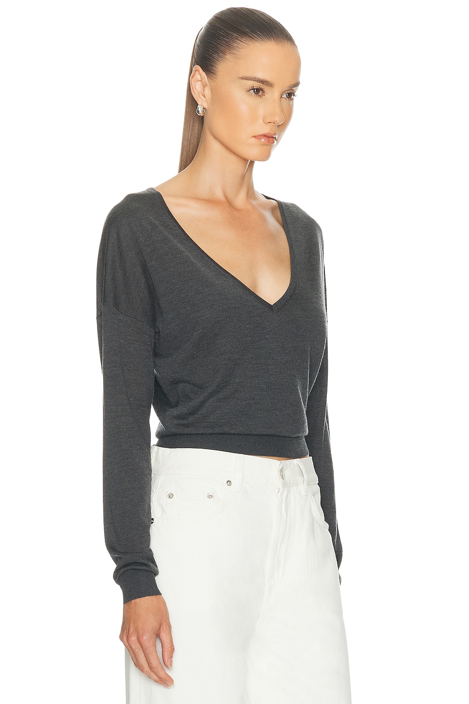 Renggli Silk Cashmere V Neck Sweater In Gray