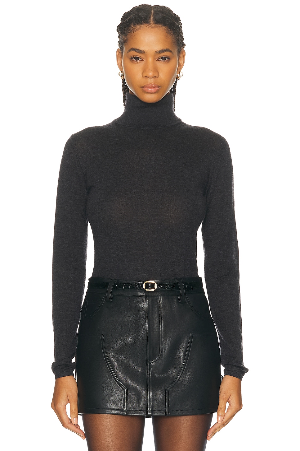 Renggli Cashmere Silk Fitted Turtleneck Sweater In Black