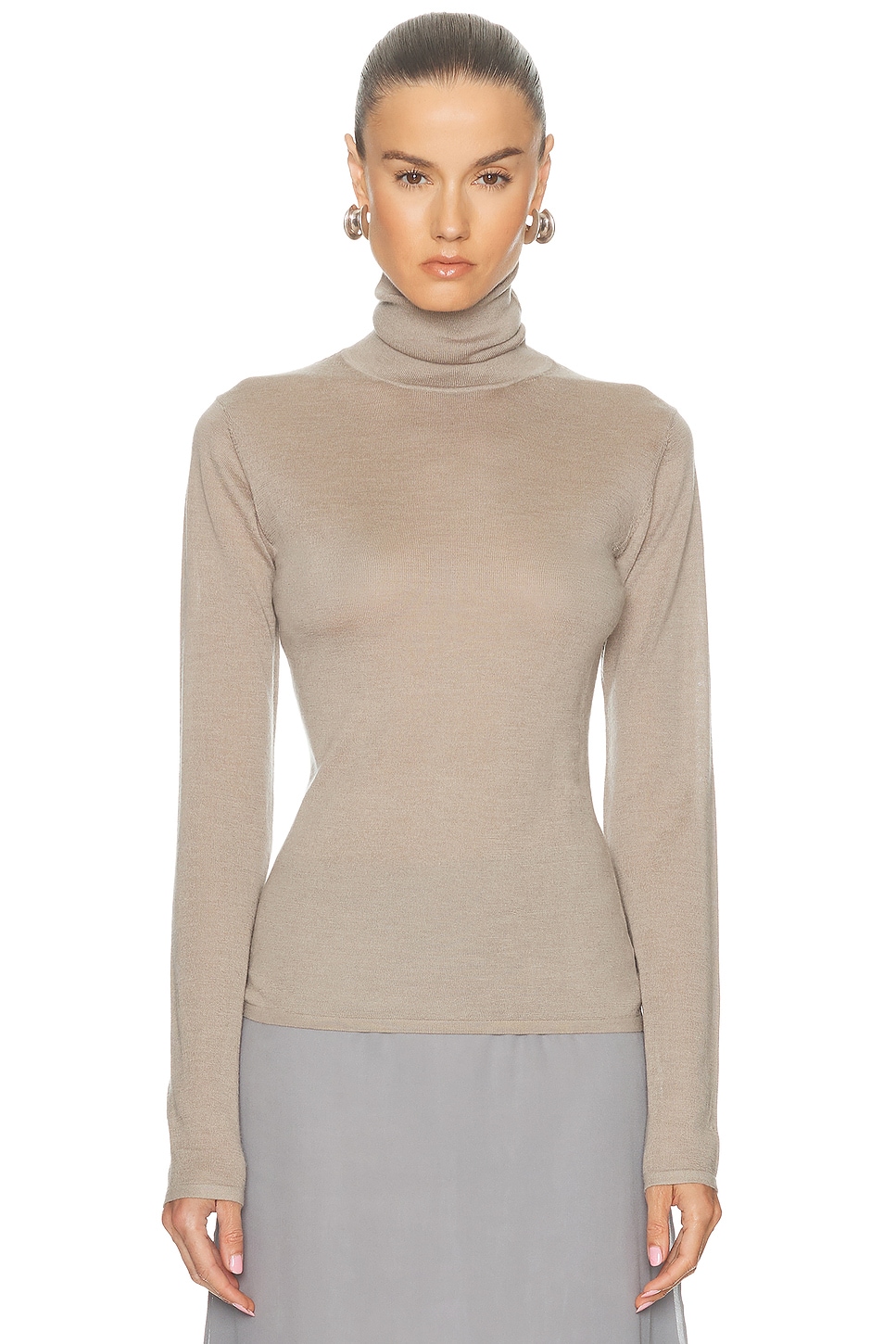 Renggli Cashmere Silk Fitted Turtleneck Sweater In Gray