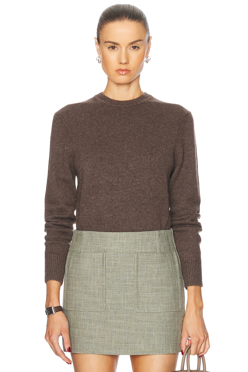 Embroidered Cashmere Crewneck Sweater in Brown