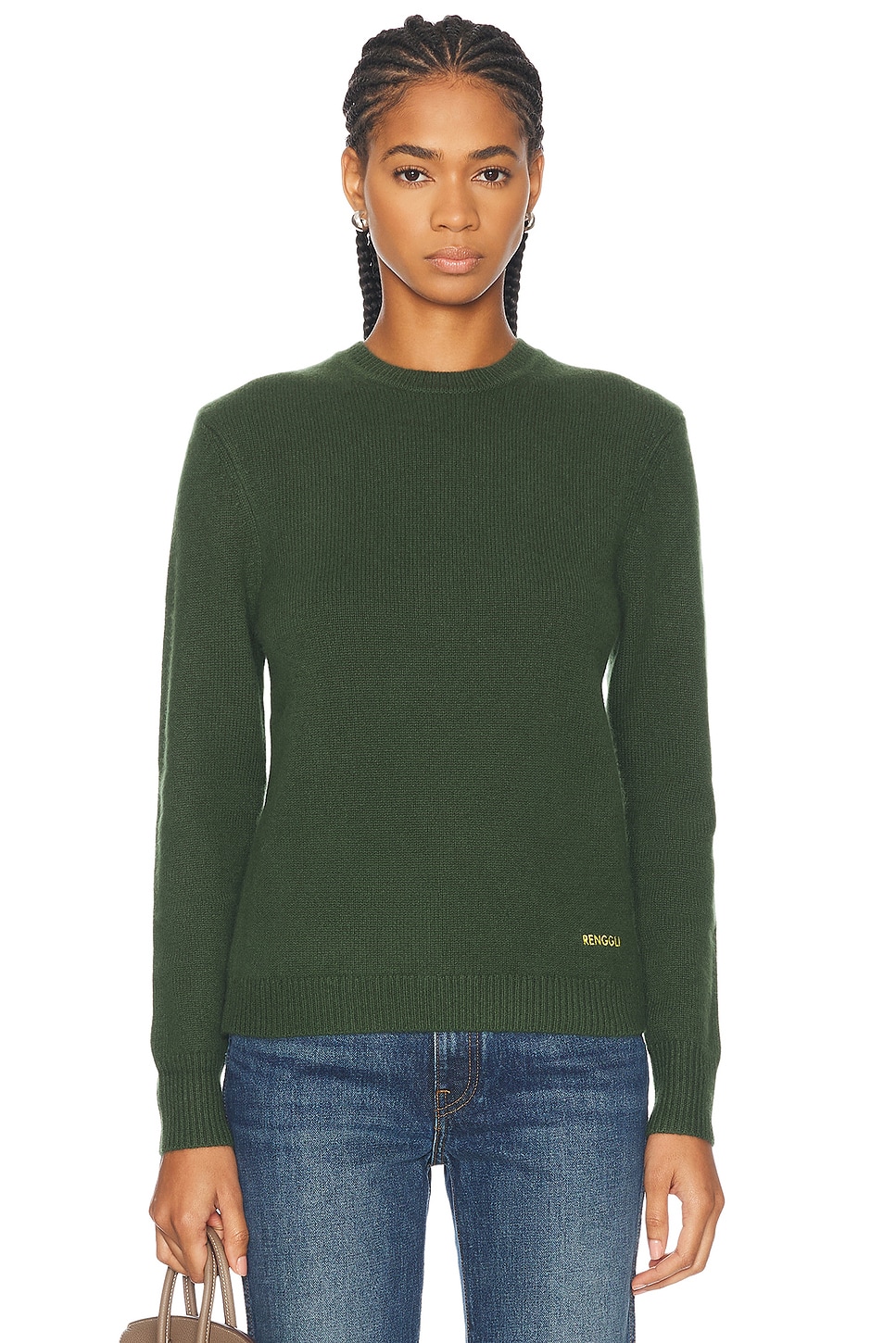 Embroidered Cashmere Crewneck Sweater in Green