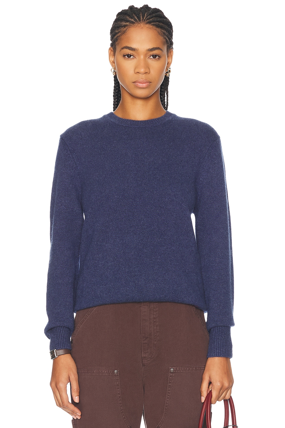 Embroidered Cashmere Crewneck Sweater in Navy