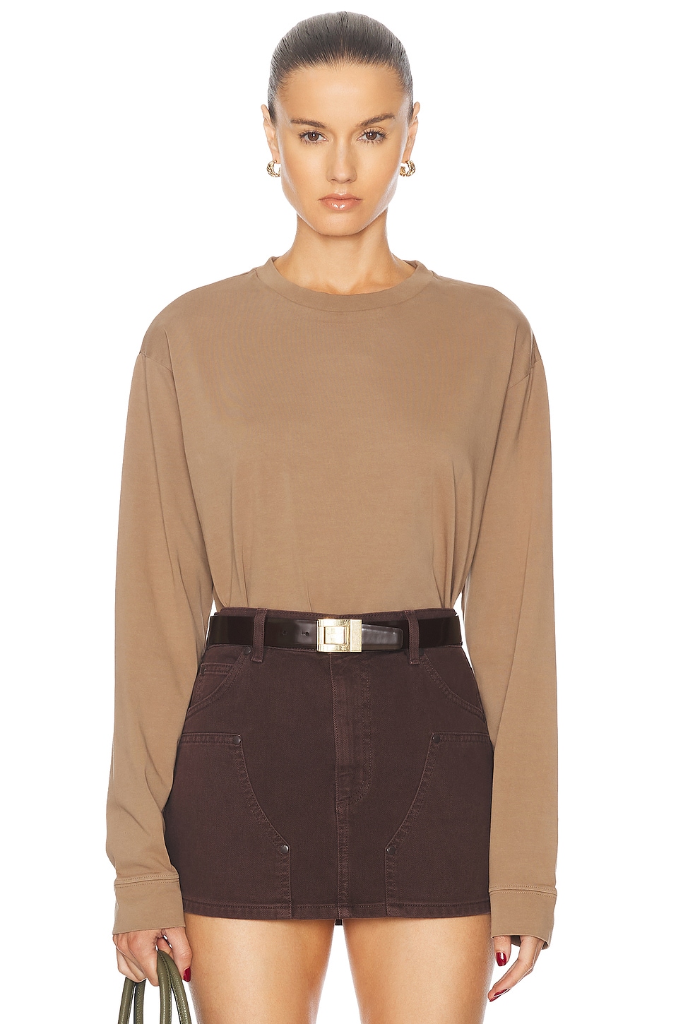 Long Sleeve Crewneck Top in Brown