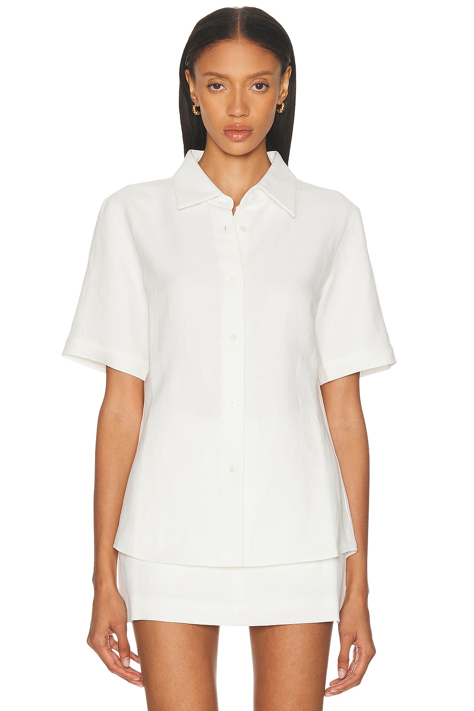 RENGGLI SHORT SLEEVE LINEN BUTTON UP TOP