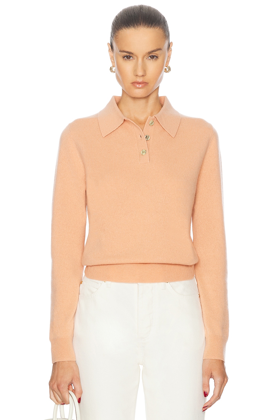 Image 1 of RENGGLI Long Sleeve Polo in Apricot