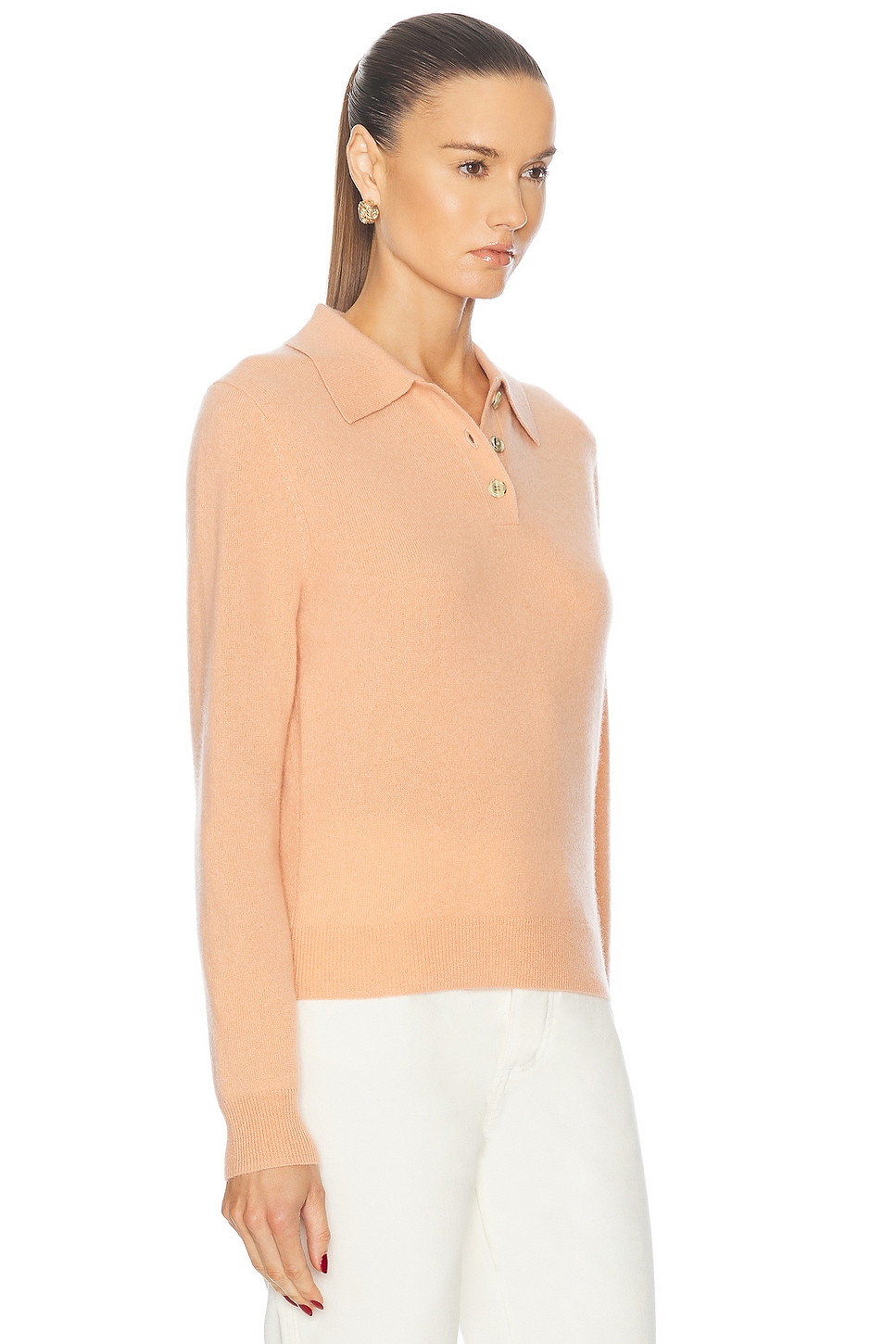 Shop Renggli Long Sleeve Polo In Apricot