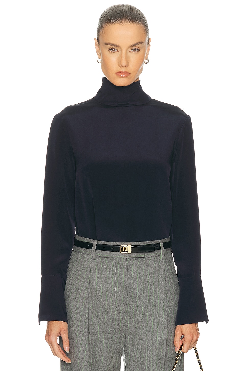 Renggli Silk Turtleneck Top In Blue