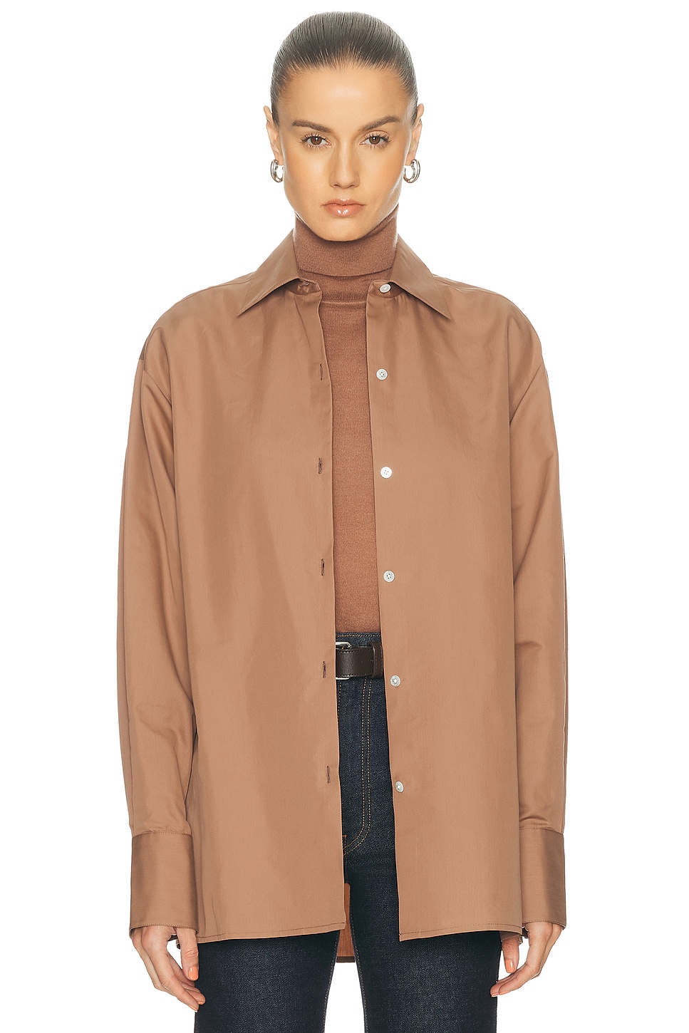 Image 1 of RENGGLI Cotton Silk Button Up Top in Amber