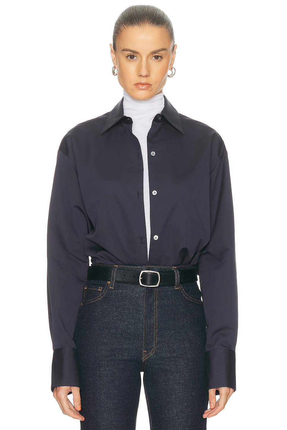 Image 1 of RENGGLI Cotton Silk Button Up Top in Midnight
