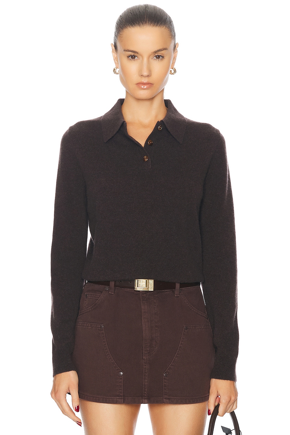 Image 1 of RENGGLI Long Sleeve Polo in Chocolate