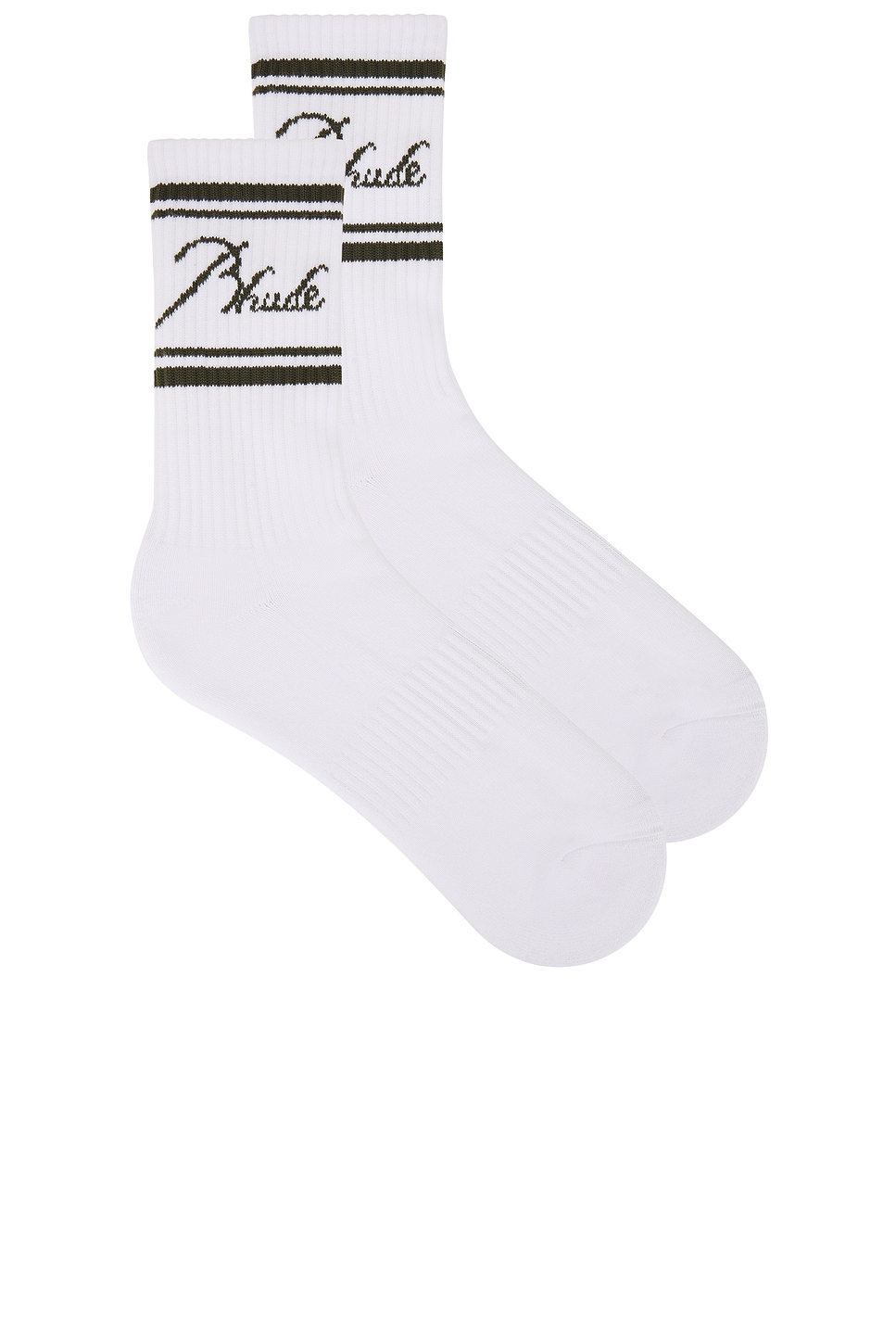 Striped Script Logo Socks in White