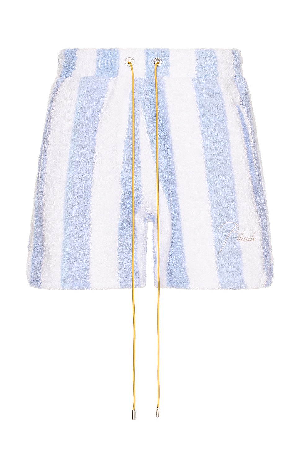 Image 1 of Rhude Striped Loop Terry Short in White & Light Blue
