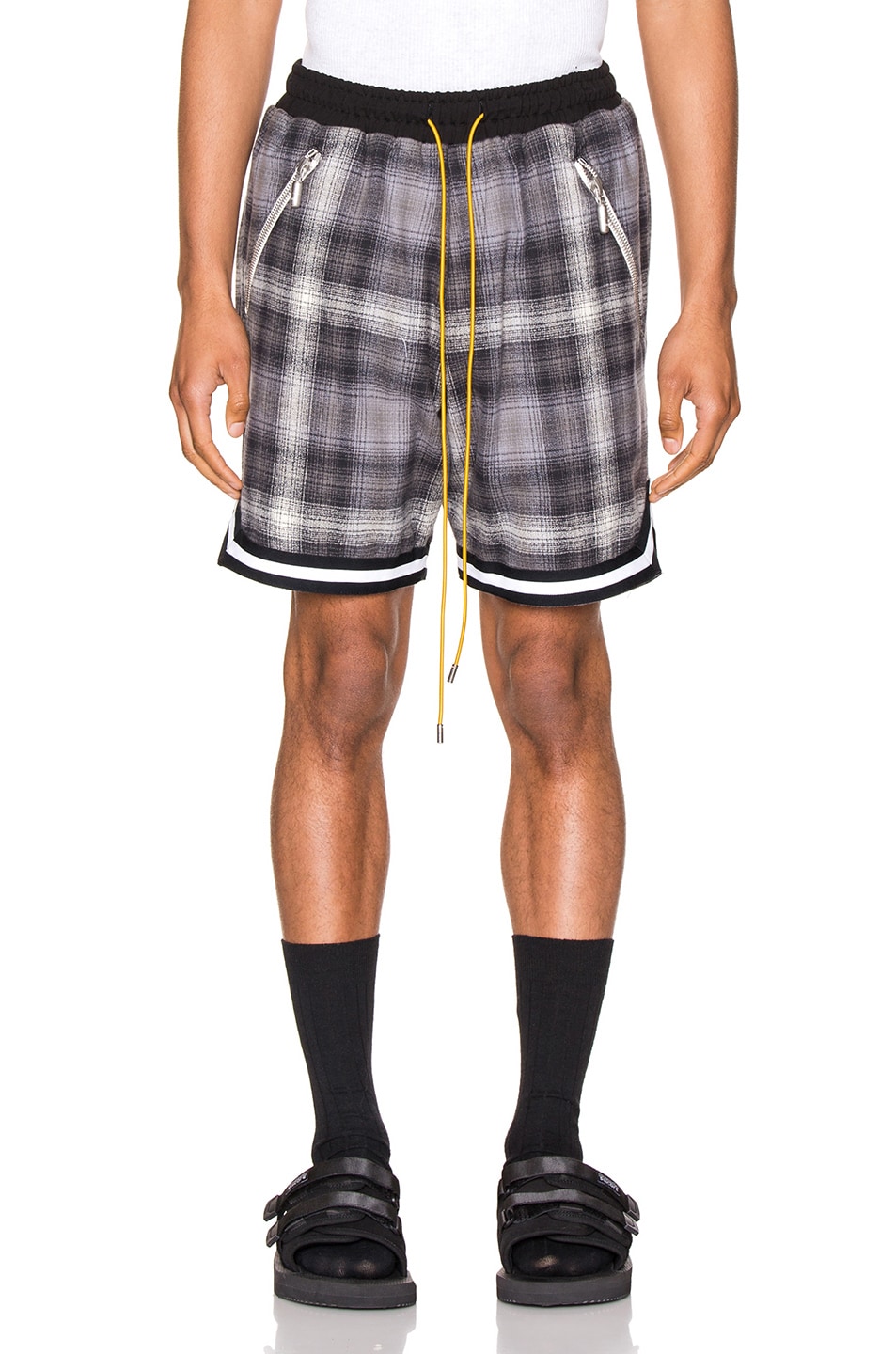 Image 1 of Rhude Plaid BBall Shorts in Grey & Black