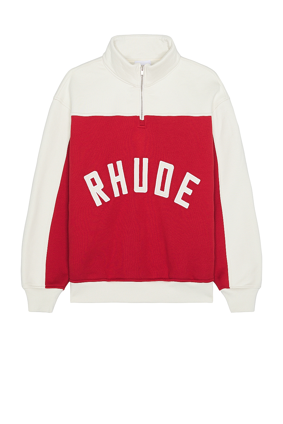 Image 1 of Rhude Rhude Contrast Quarter-Zip Varsity in Red & Cream