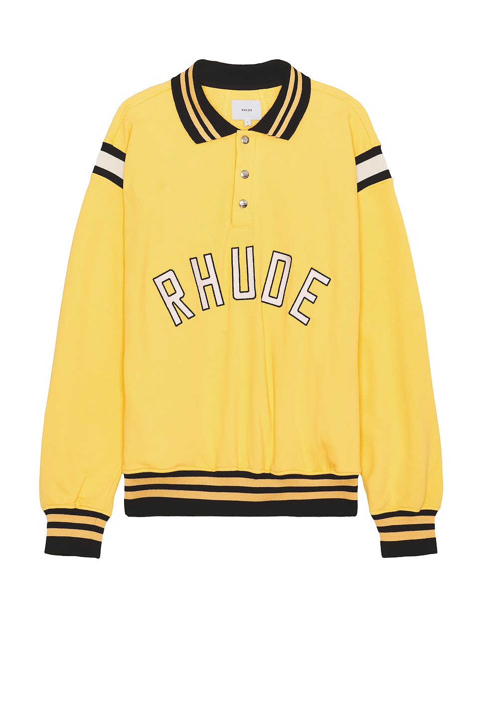 Image 1 of Rhude Warm Up Polo in Yellow, Black, & Cream