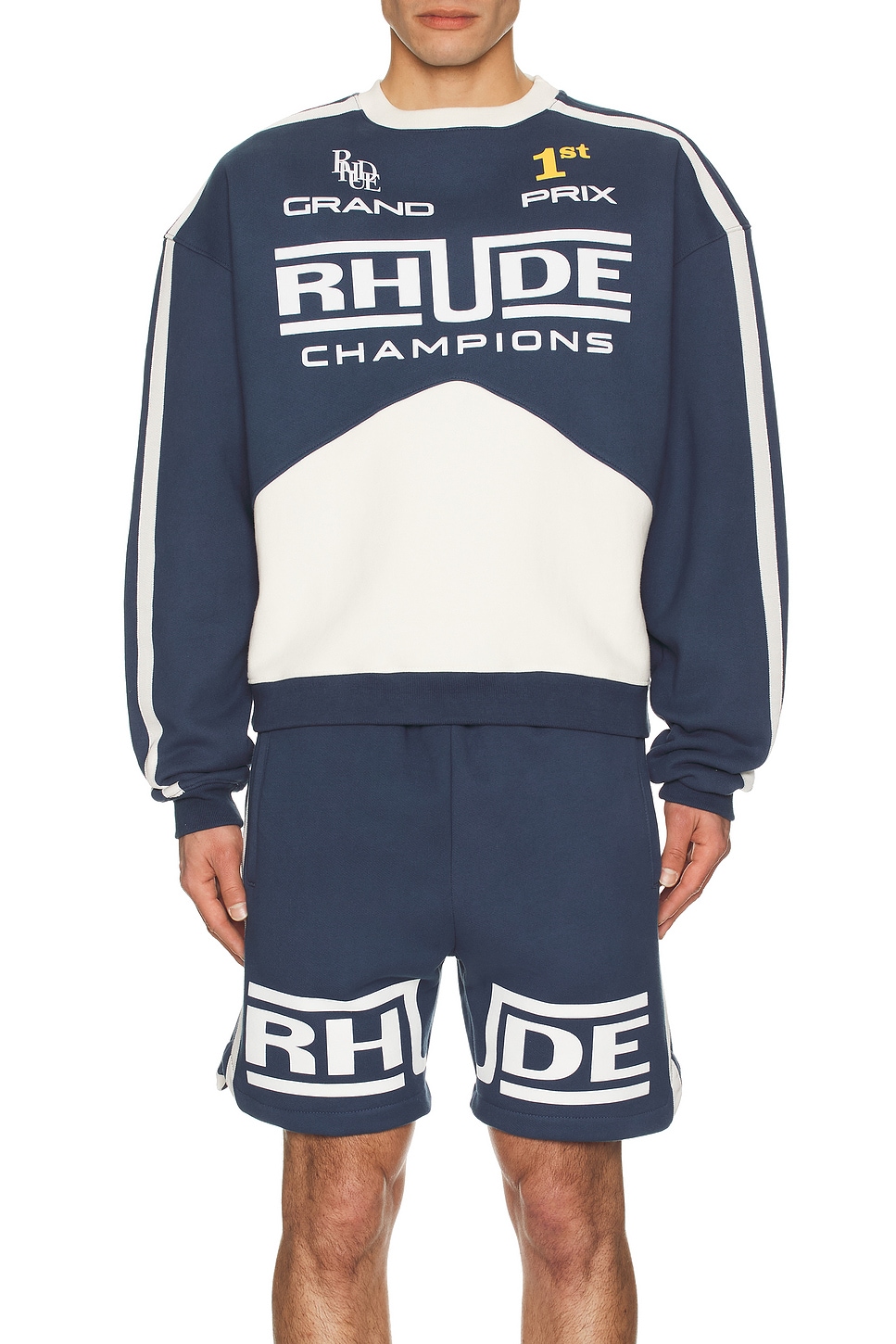 Image 1 of Rhude Champions Crewneck in Navy & Vintage White