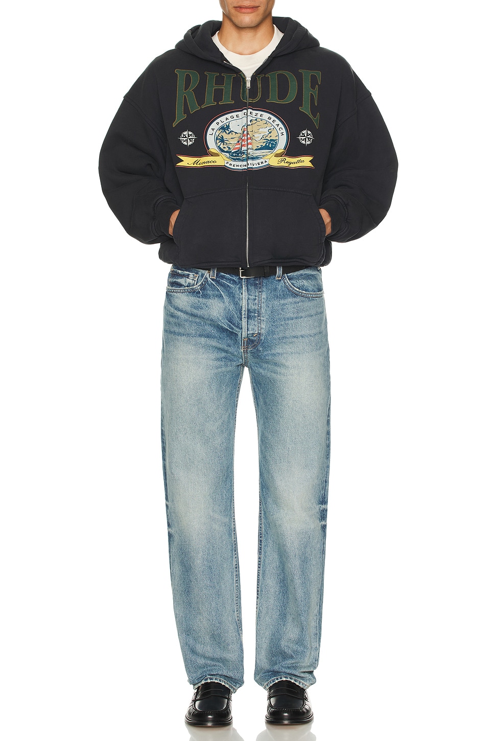 Image 1 of Rhude Monaco Regatta Full Zip Hoodie in Vintage Black