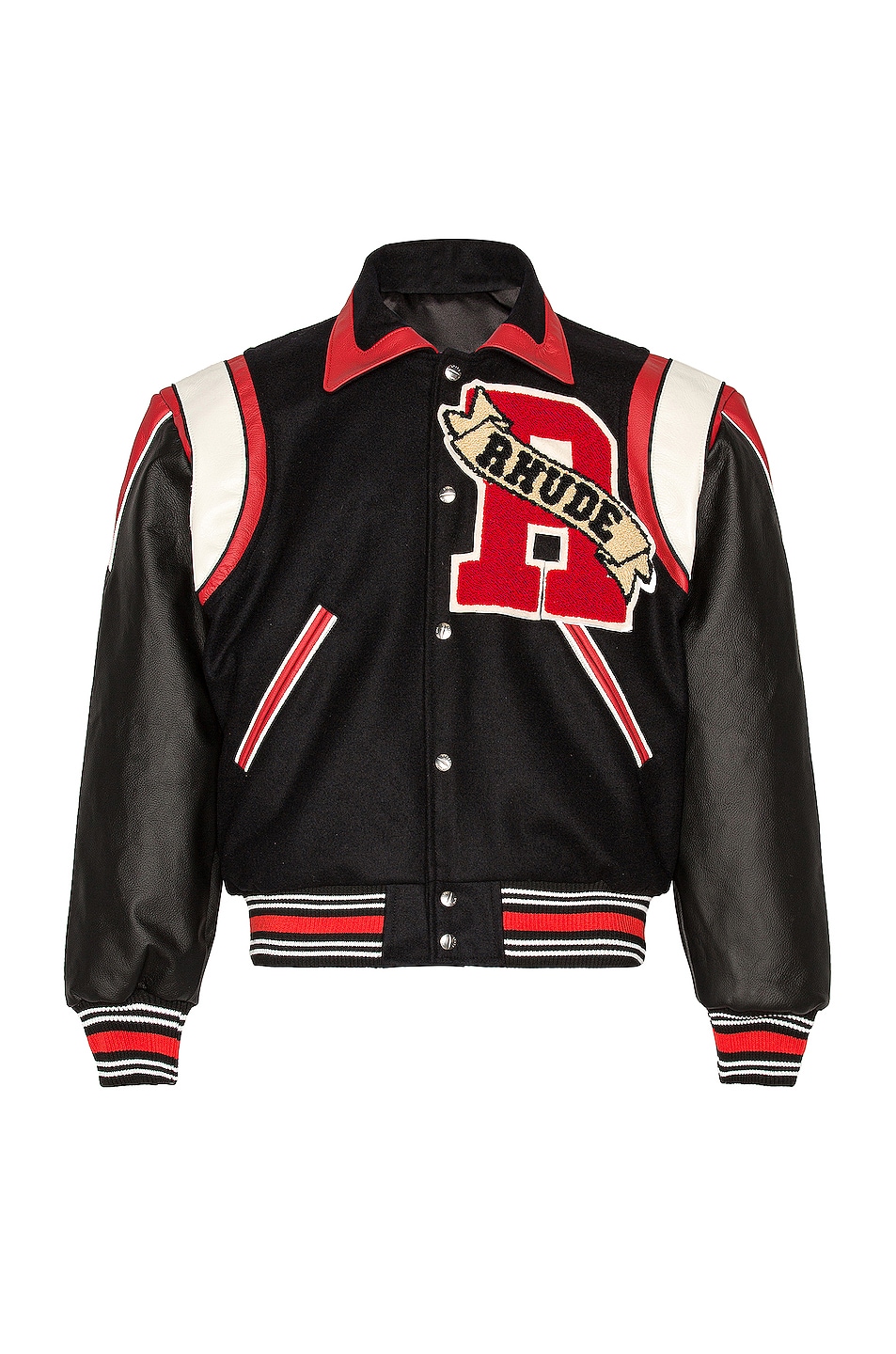 Image 1 of Rhude Varsity Jacket in Black & Red