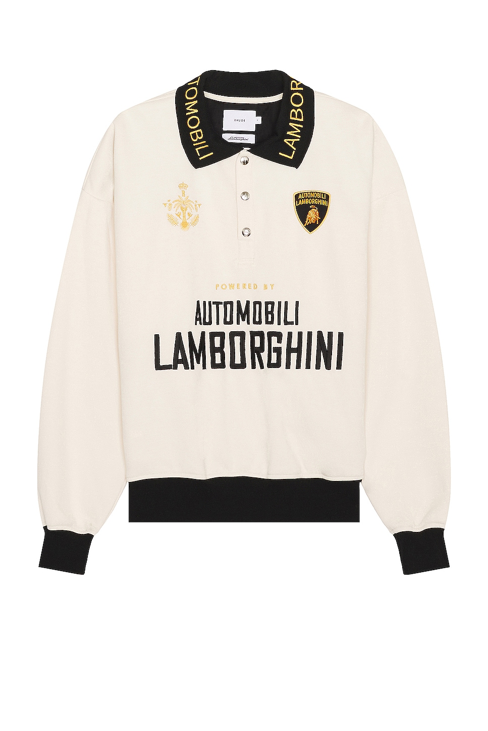 Image 1 of Rhude x Automobili Lamborghini Track Polo Shirt in Cream & Black